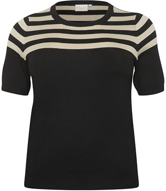 Kaffe Curve Women's Plus Size Pullover Short Sleeves Slim Fit Stripes Round Neck