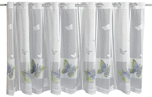 Sehlbach Bistrogardine Jacquard Schmetterlinge Airbrush, Grün, 160 x 60 cm Bistrogardine, Lichtdurchlässig, Filigrane Muster, Einfache Anbringung, Dekorativer Akzent, Charmantes Ambiente