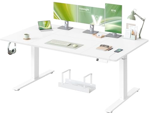 VASAGLE Electric Standing Desk, USB C Port, Cable Tray, Matte White | Height Adjustable Desk, Sedentary Reminder, 3 Memory Heights, 160 x 80 cm, for Home Office, LSD146WZ03