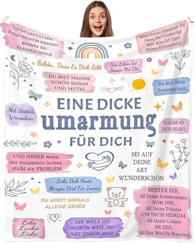 MUOOAY Geschenke für Beste Freundin 150 x 200 cm, Personalisiert Umarmung | Kuscheldecke Geburtstag Geschenke für Freundin Frauen, Freundschaft Geschenk für Frauen Schwester Kollegin zum Weihnachten