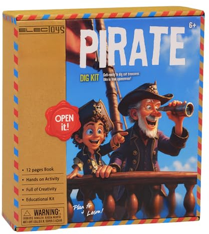 Pirate Dig Kit for Children Educational Activity Kit STEAM Treasure Discovery Set with Hands-On Excavation Book Creativity Learning Imaginative Play Gift for Home or School - Electoys