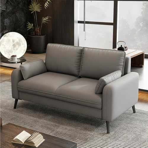 Loveseat-Sofa, Mid-Century Modern Decor Love Seat Sofas, Moderner Tiefer Sitz, Lederstoff, Ergonomisches Stützdesign, Für Wohnzimmer, Büro, Schlafzimmer(E,140cm)