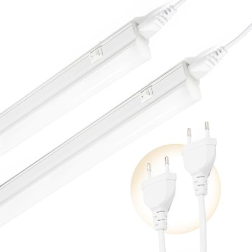 Qsmile Lot de 2 Réglette LED 60 cm avec Interrupteur 4000K Blanc Neutre | Connectable jusqu'à 6 luminaires, Neon LED 60 cm avec prise & interrupteur, Idéal pour cuisine, armoire & sous-meuble