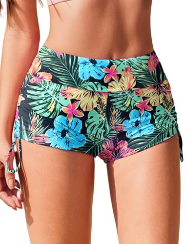 Ekouaer Bain Shorty Femme Bas de Maillot Natation Short Élastique Plage Shorts avec Cordon Réglable Taille Haute Bikini Maillots de Bain Tankini Bottoms Yoga Jogging Natation Plage Piscine