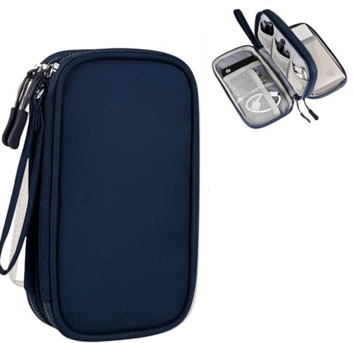 COYUN Porta Cavi da Viaggio a 3 Strati, Accessori Utili, Borsa Organizer Tech Pouch Custodia Portatile per Cavi, Carte, Caricatori, Cuffie - Gadget Tech Utile per Viaggio e Zaino(Blu navy)