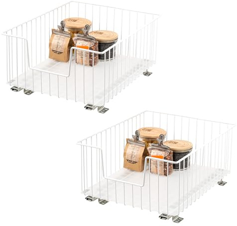 bremermann Schrank-Korbauszug 2er Set 40 cm Breite mit Einlegeboden, Küchenschublade zum Nachrüsten, Vollauszug mit Teleskop-Schienen, ideal für Küche, Bad & Schlafzimmer, aus Metall (Weiß)