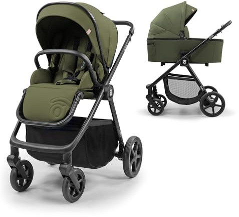 ASALVO Kinderwagen 2-in-1 mit Babyschale und Buggy, bis zu 22 kg, kompaktes Klappbuch, Vollfederung, 5-Punkt-Gurt, Duo, Kokosgrün