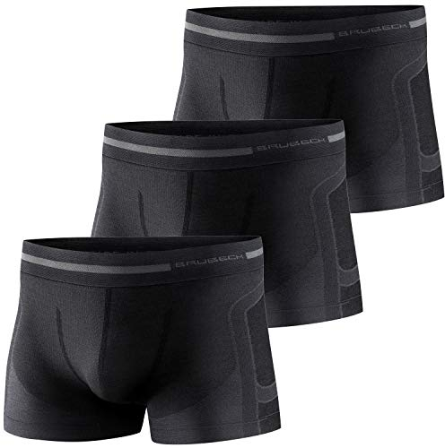 BRUBECK 3er Pack Herren Boxershorts | Atmungsaktiv | Sport | Unterhose | Funktionsunterwäsche | Briefs | Retro | 41% Merino-Wolle | BX10430, Größe:L, Farbe:Schwarz