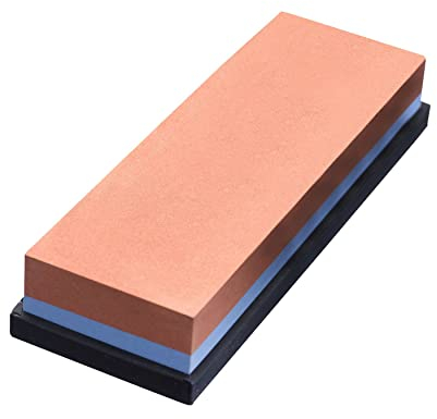 Westmark Schleifstein mit 2 Seiten für Grund- und Reparaturschliff, mit Silikonablage, Maße: 18,5 x 6,7 x 3,1 cm, Korund, Rot/Blau, 10152260