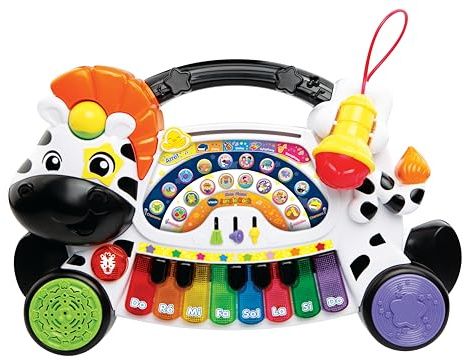 VTech - Mon Piano Jungle Rock, Instrument de Musique Bébé, Piano Interactif 4 en 1 avec Micro Enfant, Jeu d'Éveil Musical, Jouet Lumineux Zèbre, Cadeau Enfant Dès 18 Mois - Contenu en Français