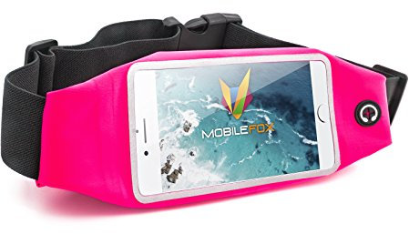 Mobilefox Handy Sport Hüfttasche Flache, wasserresistente Jogging Lauf Gürtel Tasche mit Reflektoren, Kopfhörereinlass und extra Fach 4,7 Zoll passend für Apple iPhone 5/5S/5C/SE Neon Pink