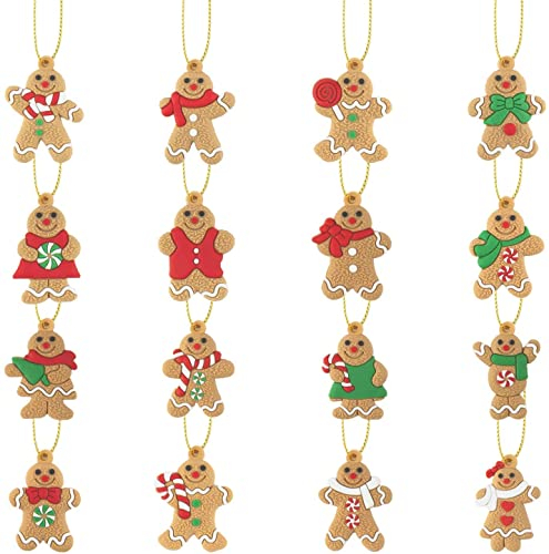 Luter 16 Stück Gingerman Ornamente PVC Lebkuchenpuppen Hängende Ornamente für Weihnachtsbaumdekoration, Weihnachtsdekoration Zubehör (38 × 27 mm / 1,5 × 1,0 Zoll)