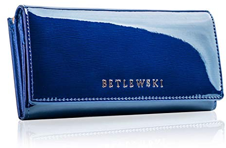 BETLEWSKI Damengeldbörse aus echtem Leder RFID Geldbeutel Damen sehr schöne Farben mit vielen Fächern, inkl Geschenkbox | Ledergeldbörse Royal, Blau