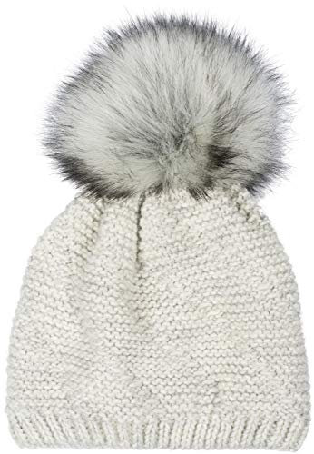 styleBREAKER Unisex Einfarbige Strick Bommelmütze fein gestrickt mit Fleece Futter, Winter Fellbommel Mütze 04024175, Farbe:Hellgrau