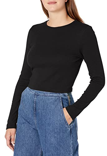 Bella Canvas Women's Long Sleeve Rib Tee T-Shirt, Solid Black Blend, Large
