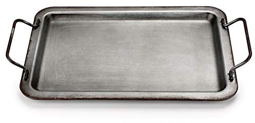 BSTKEY Metal Iron Serving Tray with Handles, Industrial Tray Decorative, Farmhouse Tray Organizer, Rectangular Coffee Table Tray, Retro Trays with handles, 33x23cm