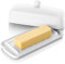 Nucookery Porcelain Butter Dish - Clean Table Design - Ceramic Butter Dishes with Lid for Countertop with Raised Non-Slip Strip - Holds 1 Standard Butter Stick - Easy to Clean & Dishwasher Safe. White