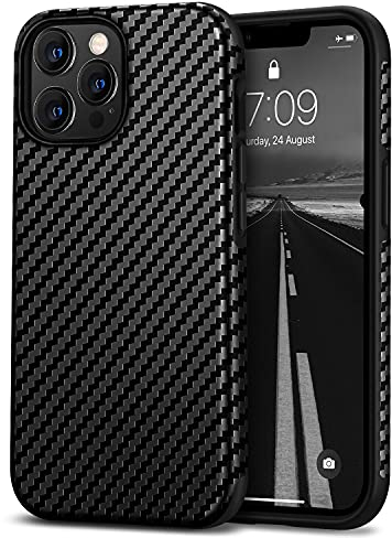 Tasikar Handyhülle Kompatibel mit iPhone 13 Pro Hülle, Carbon Leder mit TPU Hybrid Case Kompatibel für iPhone 13 Pro 6,1-Zoll 2021, Schwarz