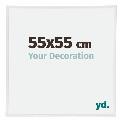 yd. Your Decoration - Cadre Photo 55x55 cm - Blanc Brillant - Cadre Photo en Plastique Avec Verre acrylique - Anti-Reflet - Cadre 55x55 - Annecy
