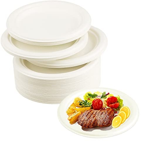 doesnotapply 50 Pcs Disposable Paper Plates 7 Inch Bagasse Plates Extra Strength Sugarcane Plates Eco-Friendly Party Plates Biodegradable and Compostable Plates for Parties White