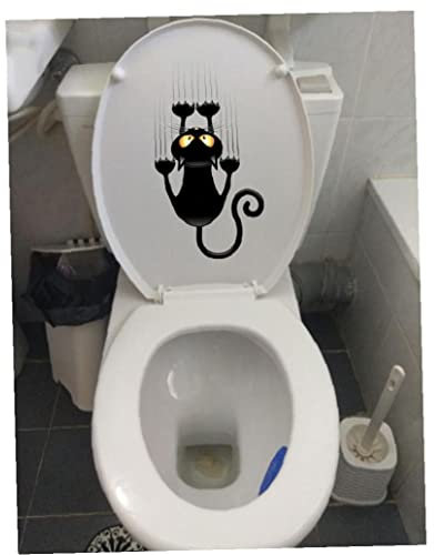 Zonster Drôle Toilette Cat Sticker Cat Sticker Stickers Muraux Toilette Siège Toile Decal Art DIY Mural Décor pour Salle Bain Cuisine, Le Noir, 12.8*25cm
