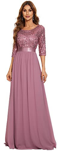 Ever-Pretty Women's Elegant 3/4 Sleeves Sequin Empire Waist A Line Chiffon Evening Party Dresses Orchid 20UK