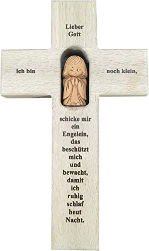 k/A Kreuz mit Ton Schutzengel und Gebet - Holzkreuz für das Kinderzimmer