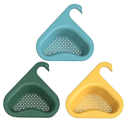 Égouttoir Filtrant Suspendu Crépine D'évier Triangulaire Vidange D'évier Triangulaire Multifonctionnel Étagère Vidange Polyvalente, Panier de Crépine Cuisine d'angle Facile à dé onter 3 Pièces