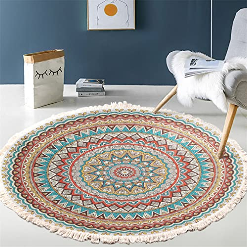 Tomifine Bohemian Mandala Teppich - Rund, Ethno Muster, Modern Handgefertigt, Baumwolle Polyester, Wohnzimmer (60cm, Grün)