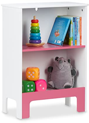 Relaxdays Kinderregal, 2 Fächer, HxBxT: 66x48x24 cm, für Bücher & Spielsachen, Spielzeugregal Kinderzimmer, weiß/rosa