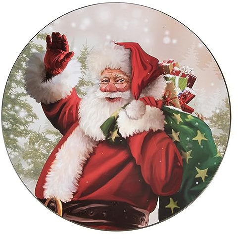 Clayre & Eef Unterteller Ø 33 cm Rot Grün Kunststoff Weihnachtsmann Weihnachtsteller