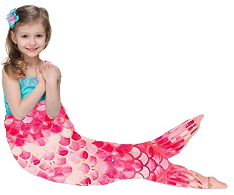Kinder Meerjungfrauenflosse Decke 43 x 100 cm Mädchen Kleinkinder Kinder Meerjungfrauen Schlafdecke Weiche Flanell-Fleece-Kind-Meerjungfrauen-Decke Gradient Glitzernden Fischschuppen Design -Rosa