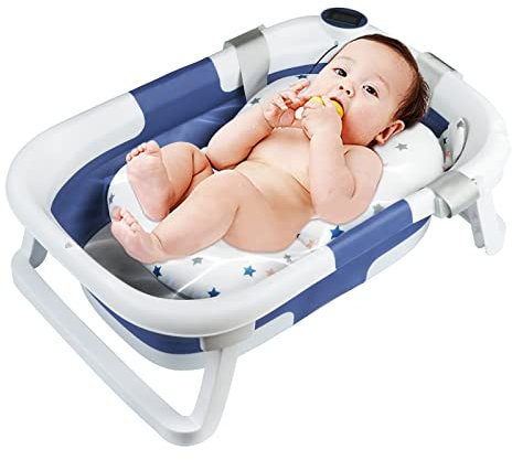 Sinbide Baignoire Bébé avec Pieds Antidérapants, Pliable et Faciler à transporter, Double Pliage, Peu encombrant (Bleu)