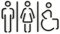 Signs - Pictogrammes en relief, minces, autocollants. Symboles salle de bain homme femme handicapée (15 cm) - Panneaux WC SA151 (1 homme + 1 femme + 1 handicapé, noir)