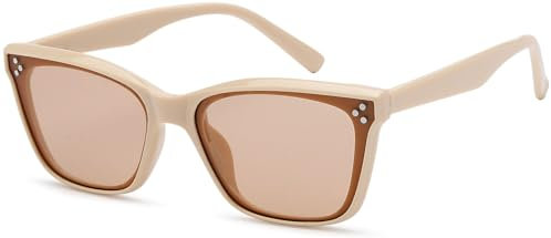 styleBREAKER Lunettes de soleil unisexe Nerd avec verres plats en polycarbonate et cadre en plastique filigrané, style rétro 09020142, Monture crème/verre marron clair teinté, Einheitsgröße