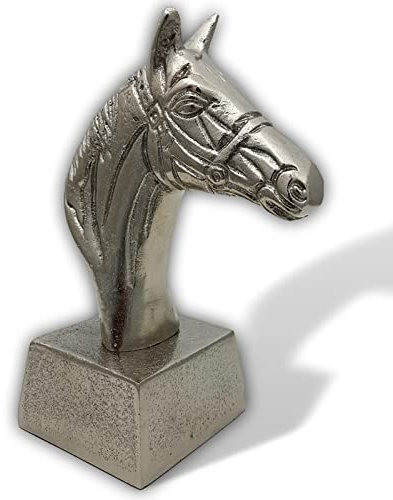 Skulptur Pferd 19cm Büste Pferdekopf Statue Figur Aluminium Antik-Stil