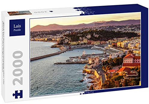 Lais Puzzle Blick bei Sonnenuntergang über die Bucht Baie des Anges in Nizza 2000 Teile