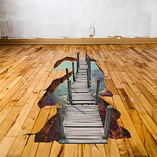 3D Space Bridge Boden-Vinyl-Aufkleber – Badezimmer, Wohnzimmer, Bodenbelag, Galaxie-Aufkleber, Dekoration, Kinder-Aufkleber (100 x 82 cm))