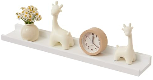 TREOAKWIS Schweberegal Wandregal, Regalbrett Holz Wandboard Eiche Massiv Bilderleiste Bücherregal Kinder Wand für Wohnzimmer, Kinderzimmer, Schlafzimmer, Büro (Weiß, 60 x 15 cm)