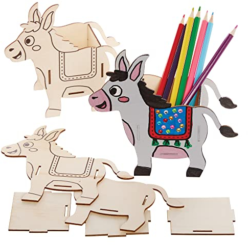 Baker Ross FX567 Esel-Holzstifttopf-Bausätze - 3er-Packung, Holzbastel-Bausätze für Kinder