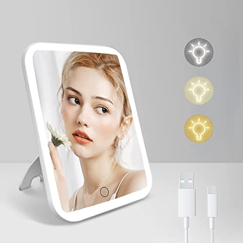 Miroir de Maquillage avec Lumières, XRR Dimmable Miroir Lumineux avec Écran Tactile Recharge USB LED Miroir Coiffeuse pour Voyage, Maquillage, Cadeaux