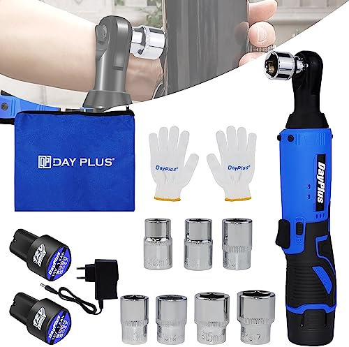 7Sevenjokers Clé à cliquet électrique sans fil 3/8, jeu de cliquet sans fil de 12 V avec 2 batteries 1500 mAh, visseuse à chocs électrique avec 7 prises (10/11/12/13/14/15/17 mm)