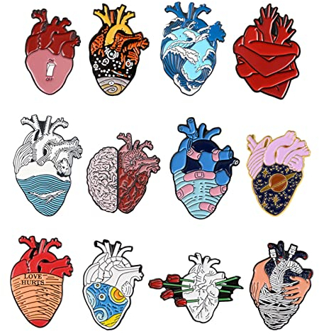 12PCS ensemble d'aiguilles de coeur anatomiques clous médicaux cérémonie émail broche émail Flip set