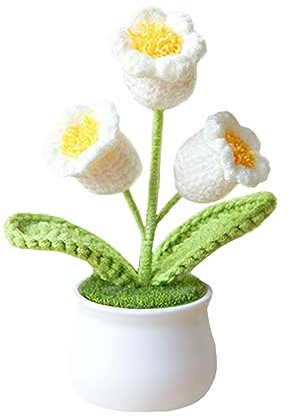 Eluckya Künstliche Häkelblumen, kleine Topfblumen, gestrickt, Orchidee der Glocke, Blumen für Auto, Armaturenbrett, niedliche Auto-Häkel-Mittelkonsole, Dekoration, handgefertigt, traditionelle
