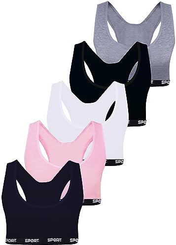LOREZA ® 5 Mädchen Bustier aus Baumwolle X-Rücken Sport BH (152-158, Modell 2-5 STÜCK)