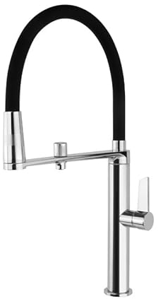 Ramon Soler - Grifo de Cocina Monomando Cromado con Agua Purificada, Flexible de Silicona Negra, Sistema de Ahorro de Agua, Ideal para Fregadero Profesional