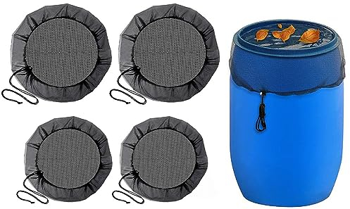 Anlising 4PCS Filet de Citerne de Pluie, Réglable Housse pour Tonneau de Pluie, Protection de Citernes de Pluie, Filet de Protection pour Tonneau de Pluie avec Cordon de Serrage(60CM, 95CM)