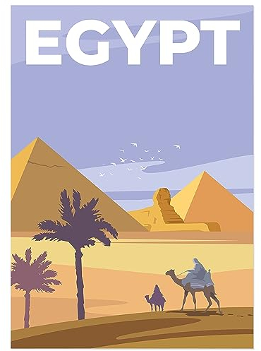 JUNOMI® Ägypten Poster DIN A2 | Wohnzimmer Deko, Modernes Wandbild, Ägypten Bild, Reiseposter, Pyramiden, Gizeh | Ohne Rahmen