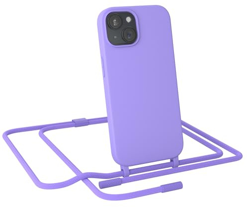 EAZY CASE - Handykette kompatibel mit iPhone 15 - dünne Handyhülle Hülle mit Band als Fallschutz Kette zum Umhängen stoßeste Hülle Silikon mit Mikrofaser in Lavendel Lila