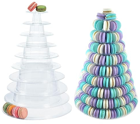 10 Tiers Round Macaron Tower Stand Plastic Transparent Cake Stand Macaron Display Rack Desserts Cupcake Holder Platter for Baby Shower, Birthday Party, Wedding, Party Decor (3#)